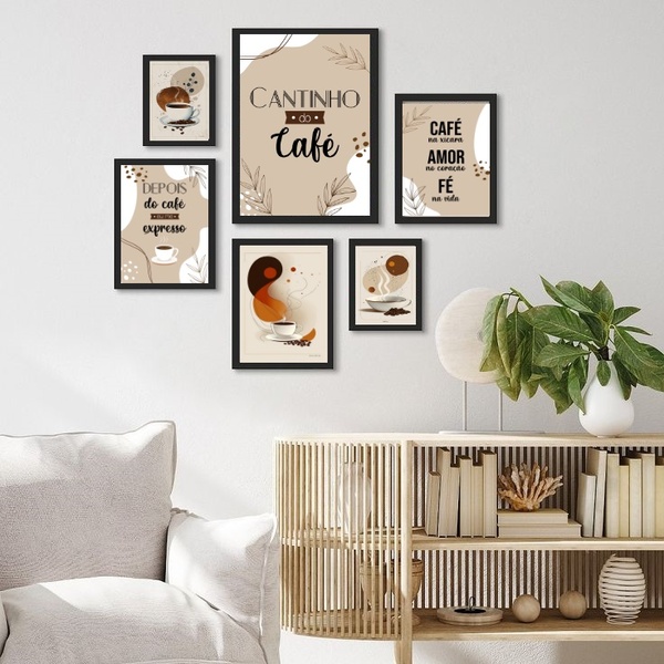 Composição 6 Quadros Cantinho Do Café - Com Vidro Moldura Pre