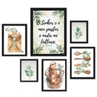 Composição 6 Quadros Cozinha - Folhas Moldura:madeira Branca