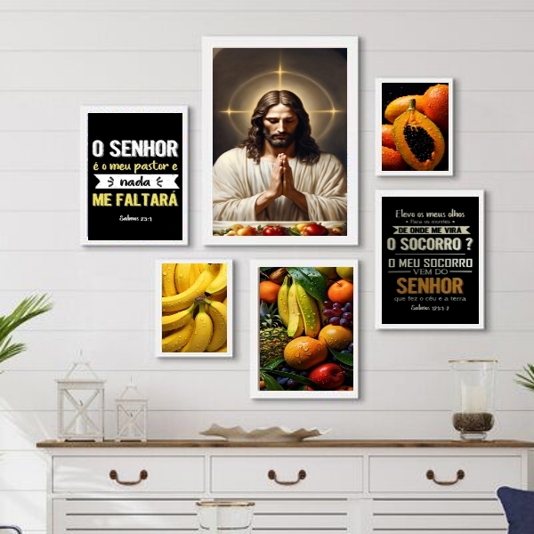 Composição 6 Quadros Cristãos Para Cozinha- Jesus Alimentos M