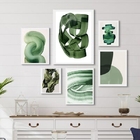 Composição 6 Quadros Decorativos Abstratos Verdes - Com Vidro
