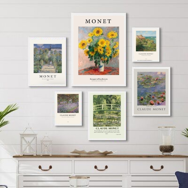 Composição 6 Quadros Decorativos Arte Monet Moldura:madeira B