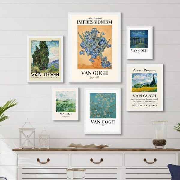 Composição 6 Quadros Decorativos Artes Van Gogh - Com Vidro M
