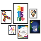 Composição 6 Quadros Decorativos Autismo - Com Vidro Moldura: