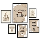 Composição 6 Quadros Decorativos Cantinho Café Zen Moldura:ma