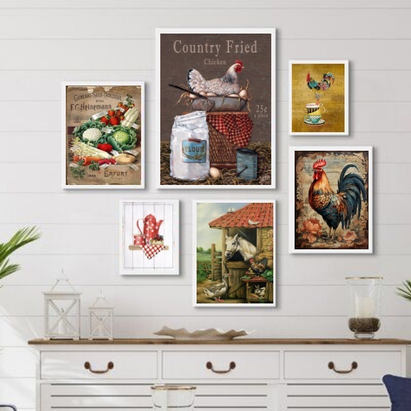 Composição 6 Quadros Decorativos Cozinha Country Moldura:made