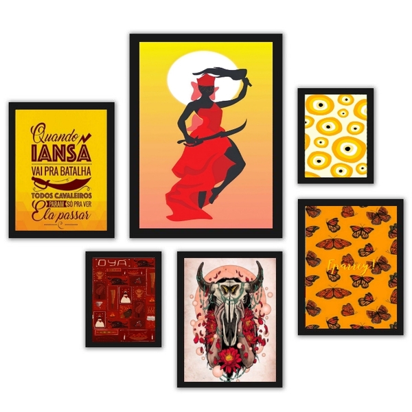 Composição 6 Quadros Decorativos Iansã Orixá Moldura:madeira