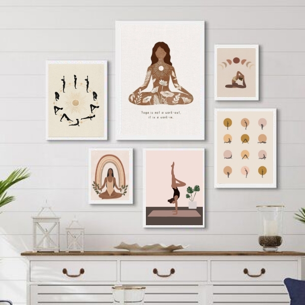 Composição 6 Quadros Decorativos Yoga - Com Vidro Moldura:mad