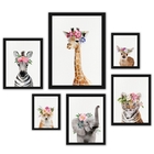 Composição 6 Quadros Filhotes Animais Com Flores Moldura:made