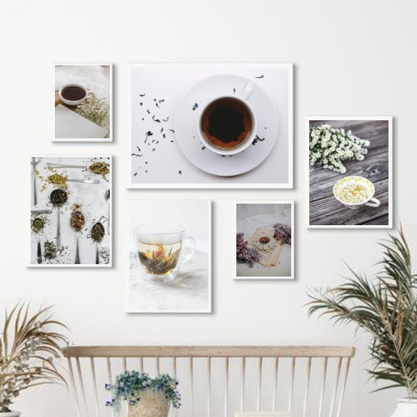 Composição 6 Quadros Fotografias Ervas Chás Moldura:madeira B