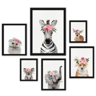 Composição 6 Quadros Infantis Animais Com Flores Moldura:made