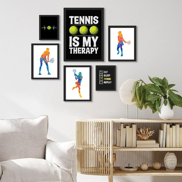 Composição 6 Quadros Jogadoras De Tênis Frases - Com Vidro Mo