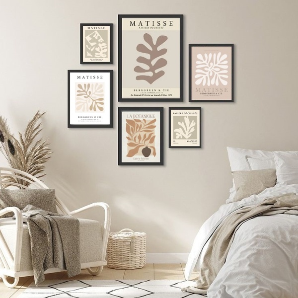 Composição 6 Quadros Matisse Bege E Marrom Moldura Preta