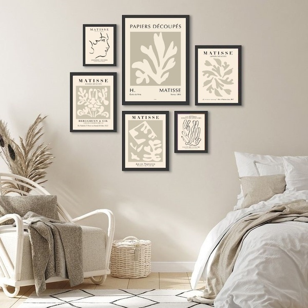Composição 6 Quadros Matisse Paleta Bege Moldura Branca