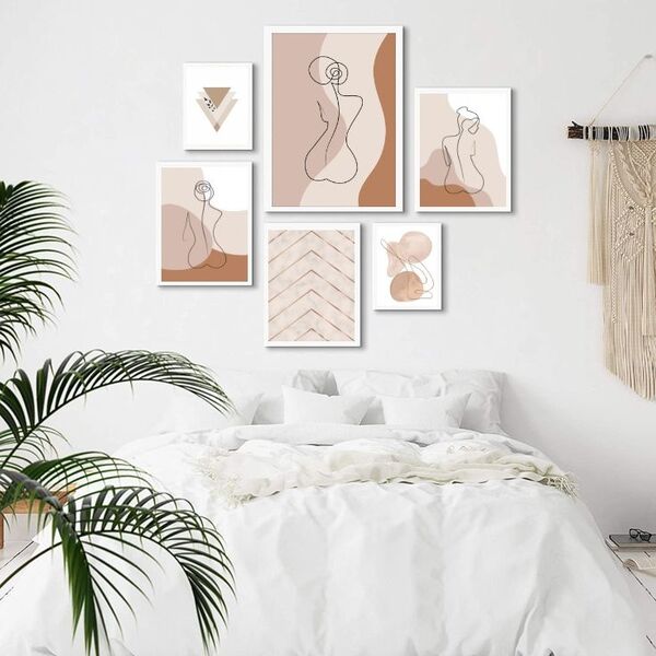 Composição 6 Quadros Minimalistas Quarto - Nudes Moldura:made