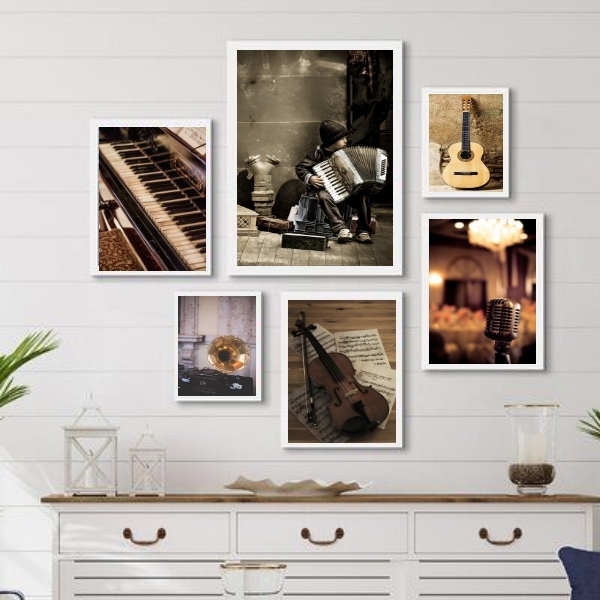 Composição 6 Quadros Música Instrumentos Musicais Moldura:mad