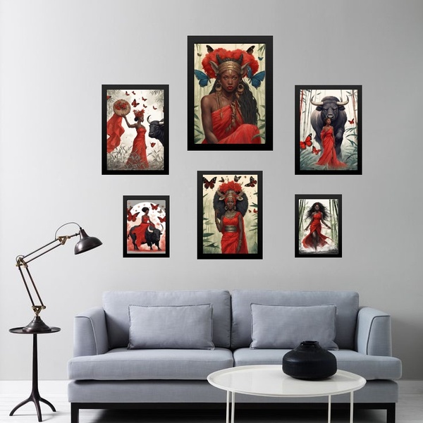 Composição 6 Quadros Orixá Iansã - Com Vidro Moldura:madeira