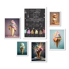 Composição 6 Quadros Para Sorveteria - Frase - Com Vidro Mold
