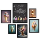 Composição 6 Quadros Para Sorveteria - Frase - Com Vidro Mold