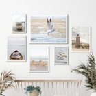 Composição 6 Quadros Praia- Fotos Branco E Bege Moldura:madei