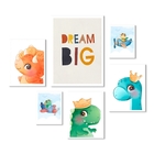 Composição 6 Quadros Quarto Infantil Dino Baby Moldura:madeir