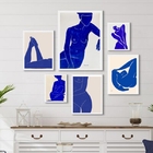 Composição 6 Quadros Quarto Nú Artísticos Azuis Moldura:madei