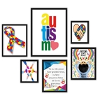 Composição 6 Quadros Temáticos Autismo Moldura:madeira Branca