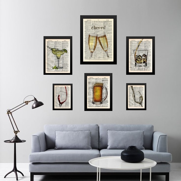 Composição 6 Quadros Vintage Bar - Bebidas Diversas - Com Vid