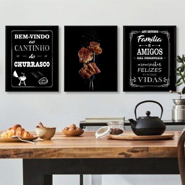 Composição De 3 Quadros Para Cantinho Churrasco 24x18cm Moldu