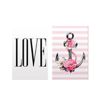 Composição Dois Quadros Com Estampa Love E Âncora Com Flores