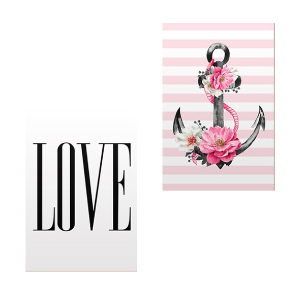 Composição Dois Quadros Com Estampa Love E Âncora Com Flores