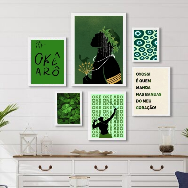 Composição Quadros Decorativos Oxóssi verde - Com Vidro Moldu
