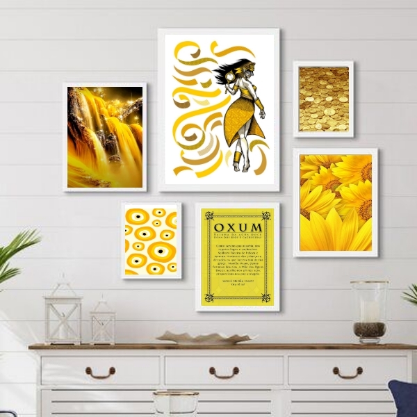 Composição Quadros Decorativos Oxum amarelo - Com Vidro Moldu