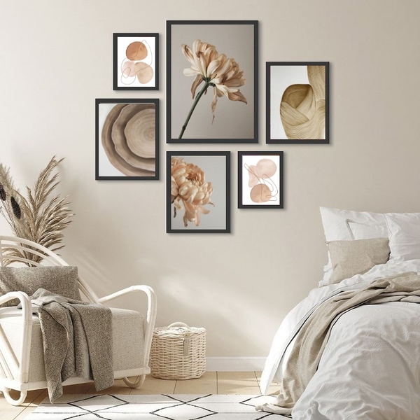 Composição Quadros Decorativos Para Sala Nuances Bege - Com V