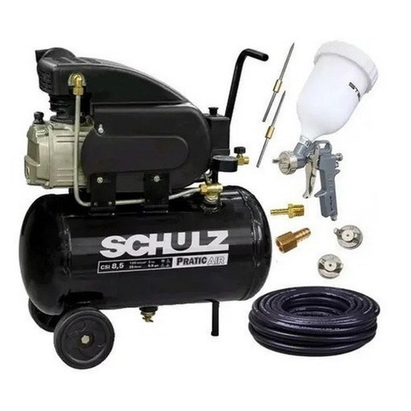 Compressor Ar 8,5pés 25l 2cv Pratic Csi Schulz + Kit Pintura