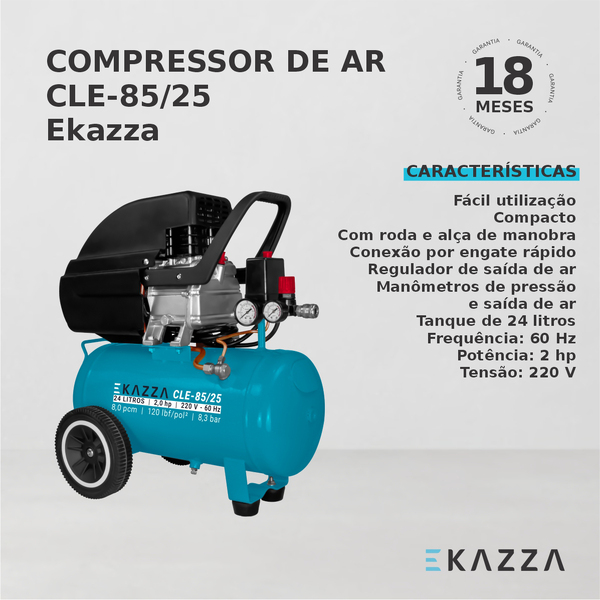 ヤマゴン　 Compressor De Ar 24 Litros Cle-85/25 - Ekazza | Leroy Merlin