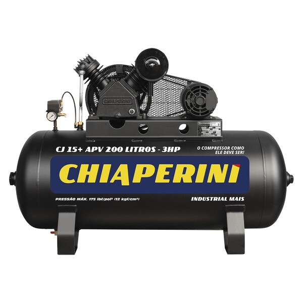 Compressor de Ar Alternativo Pistão Chiaperini 200L 3HP Bivolt CJ15 APV Monofásico Industrial Mais