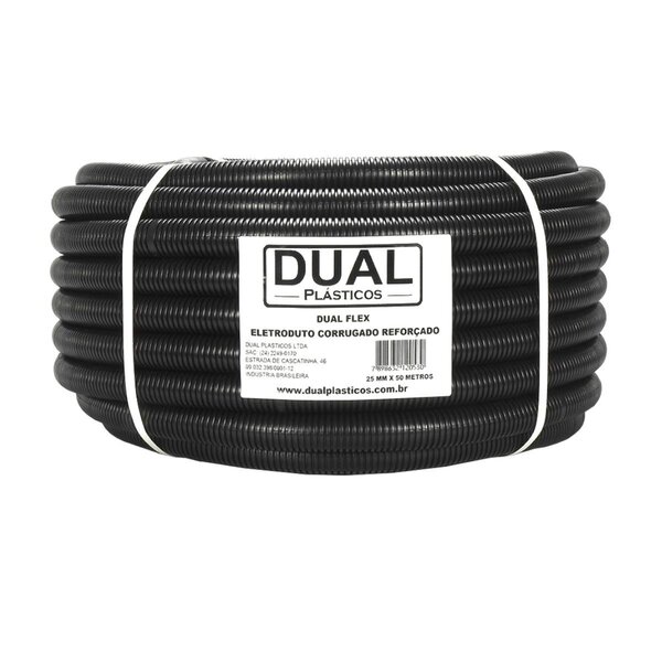 Conduíte Corrugado Dual Preto 25mm Com 50 Metros