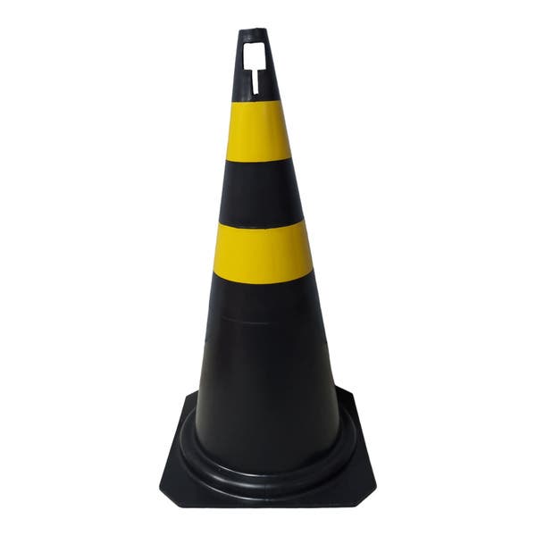 Cone de Sinalização 75x36cm Plástico Preto e Amarelo Pic Plásticos 1 ...