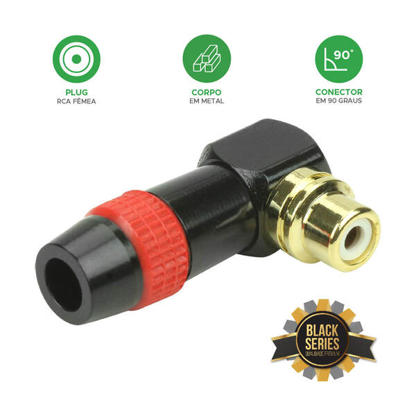 Conector Plug Rca 90º Profissional Top De Linha Vermelho