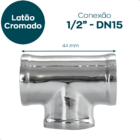 Conexão T Latão Cromado 1/2 Polegada Adaptador Junção União T