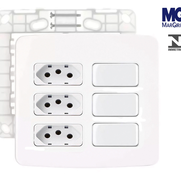 Conj 3 Interruptor Simples + 3 Tomada 20a 4x4 Margirius B3