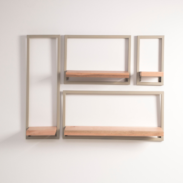 Conj 4 Prateleiras Industrial Parede Metal Tetris Taupe