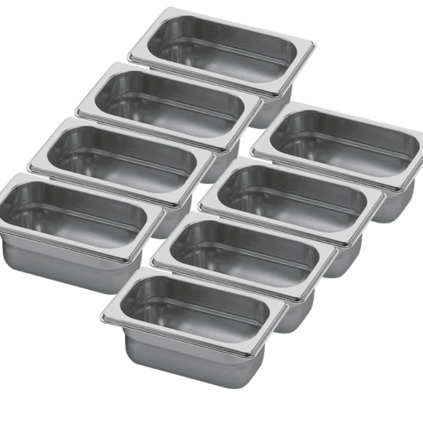 Conj 8 Cubas Gastronômicas Em Inox Gn 1/9x65 Mm 590 Ml Sem Ta