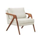 Conj. 1 Mona Com 1 Puff Pés De Madeira Maciça Linho Crú