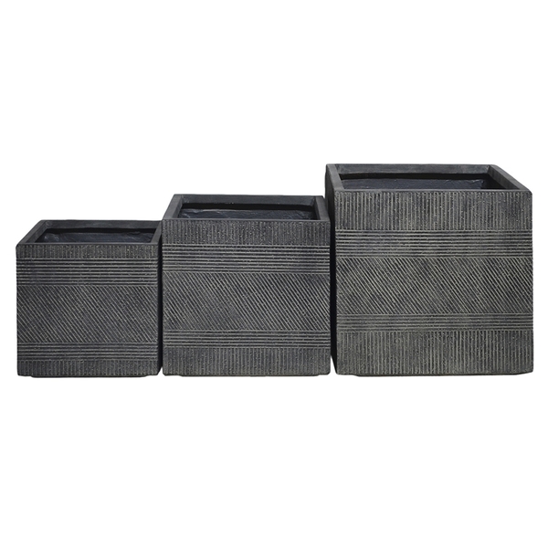 Conj. De Vasos De Resina Cinza - 3pcs G:44cm X 44cm X 42 5cm