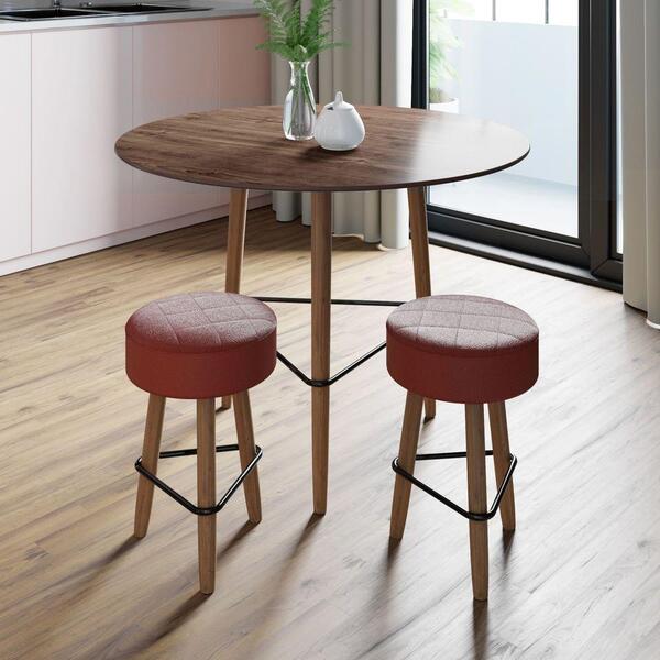 Conj. Mesa Gardênia 80cm Castanho E 2 Banquetas Vermelhas