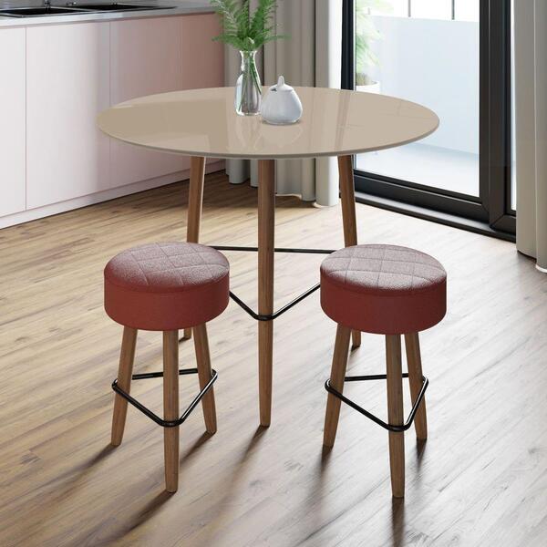 Conj. Mesa Gardênia 80cm Fendi E 2 Banquetas Vermelhas