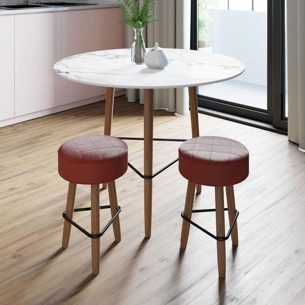 Conj. Mesa Gardênia Carrara E 2 Banquetas Vermelhas