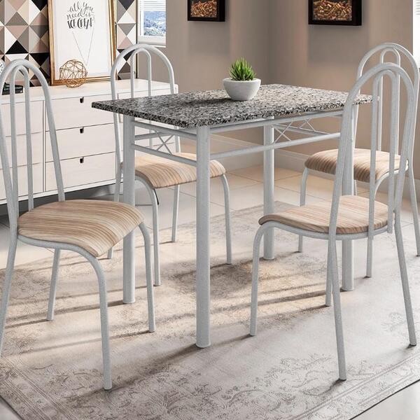 Conj. Mesa Genebra 4 Cadeiras Alicante Bco Prata/nature Bege