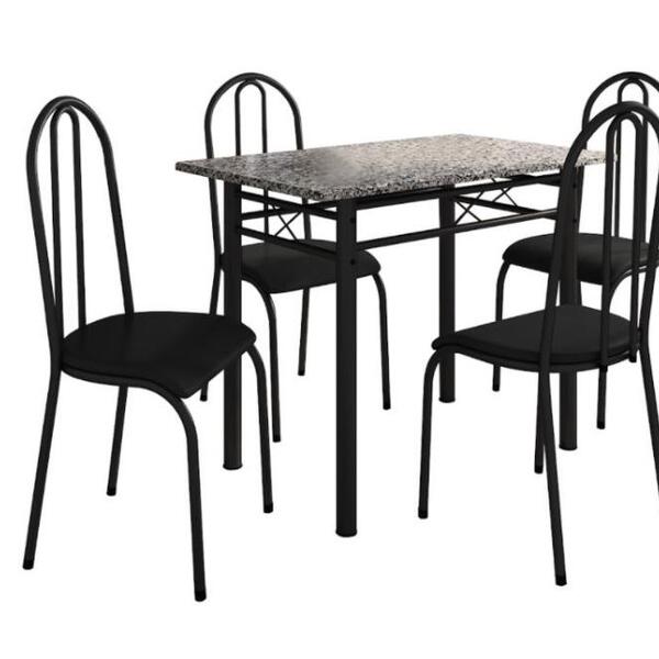 Conj. Mesa Genebra 4 Cadeiras Alicante Preto Fosco/preto Liso